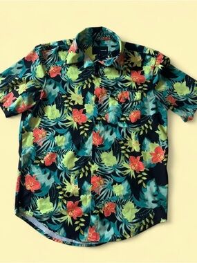 Hurley Short-Sleeve Button-Down Hawaiian Shirt W/ Tropical Print